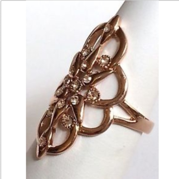 RoseGold Art Deco Statement Cocktail Ring Size 8 - Picture 4 of 8